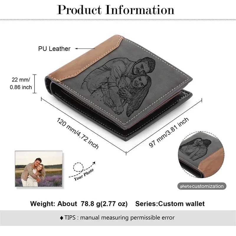 Customized Name Picture Card Holder Wallet Mens Double Fold Wallet Christmas Husband Father Birthday Gift Z250509-1