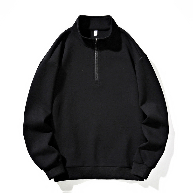 American style half zipper design jacket 2023 Spring and Autumn standing collar pullover hoodie loose men's clothing