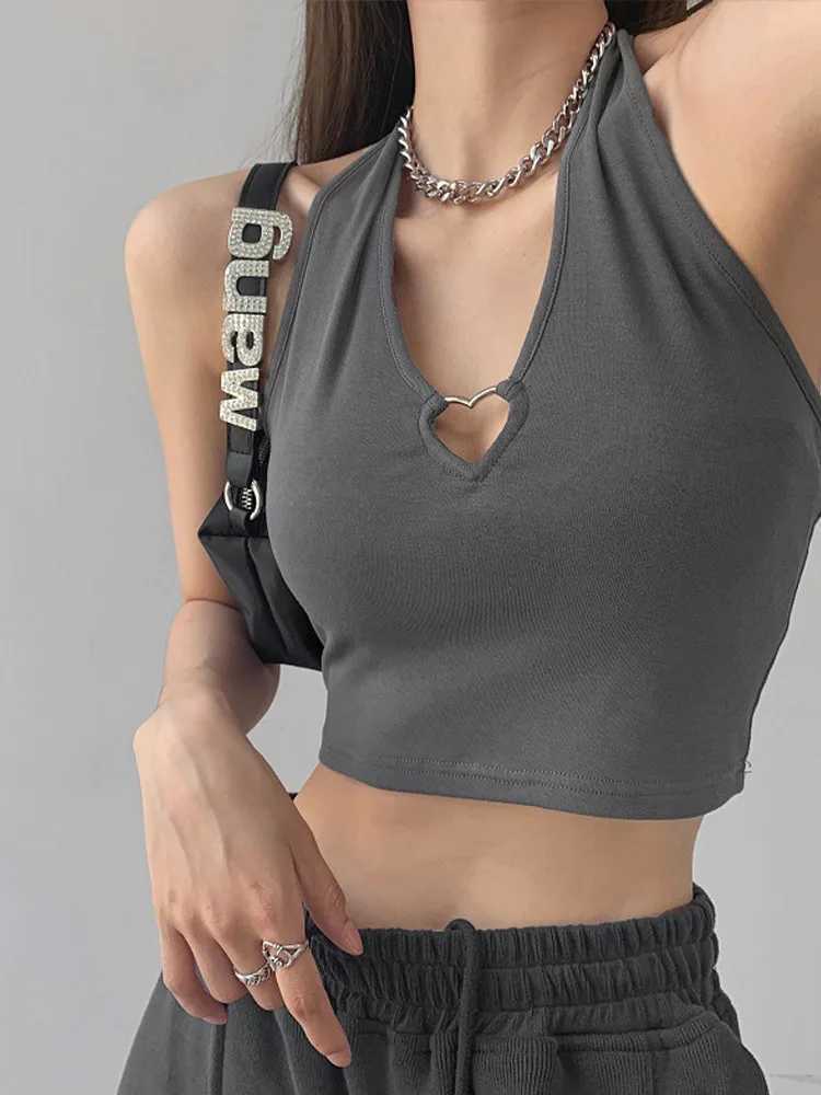 Womens V Neck Hearted Hollow Out Halter Camis Tank Tops Summer Fashion Slim Cropped Lace Up CamisoleXJ250508