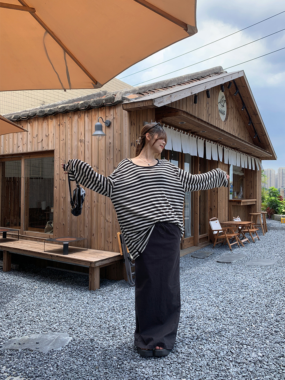 HM145 Summer Korean style loose lazy style striped t-shirt female sunscreen blouse top female