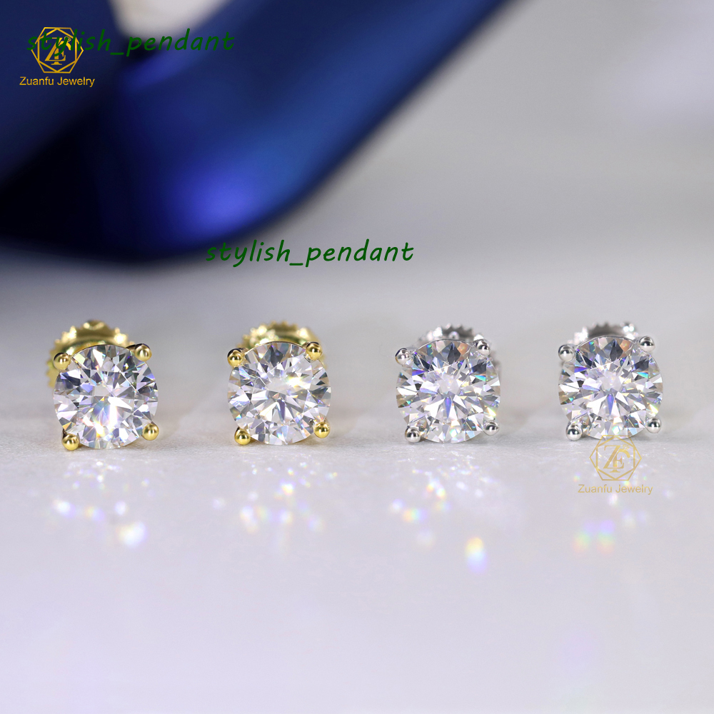 RTS Moissanite Diamond Earrings 5mm 6.5mm 8mm Screw Back 10K 14K Gold Plated D VVS Moissanites Ear Jewelry 925 Silver