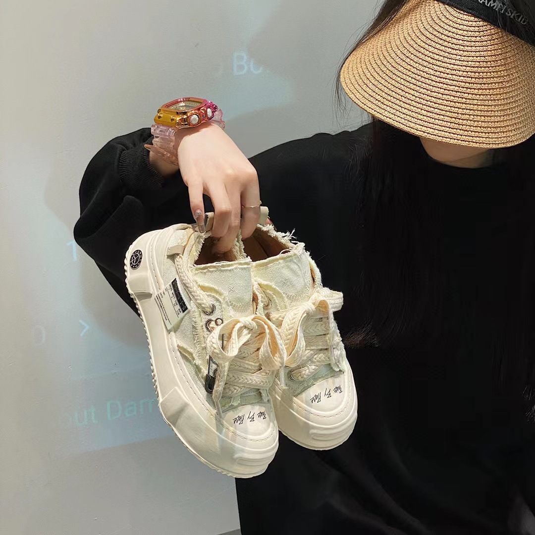 2025 new Couples' trendy versatile men women's comfortable and casual thick soled raised canvas sports shoes