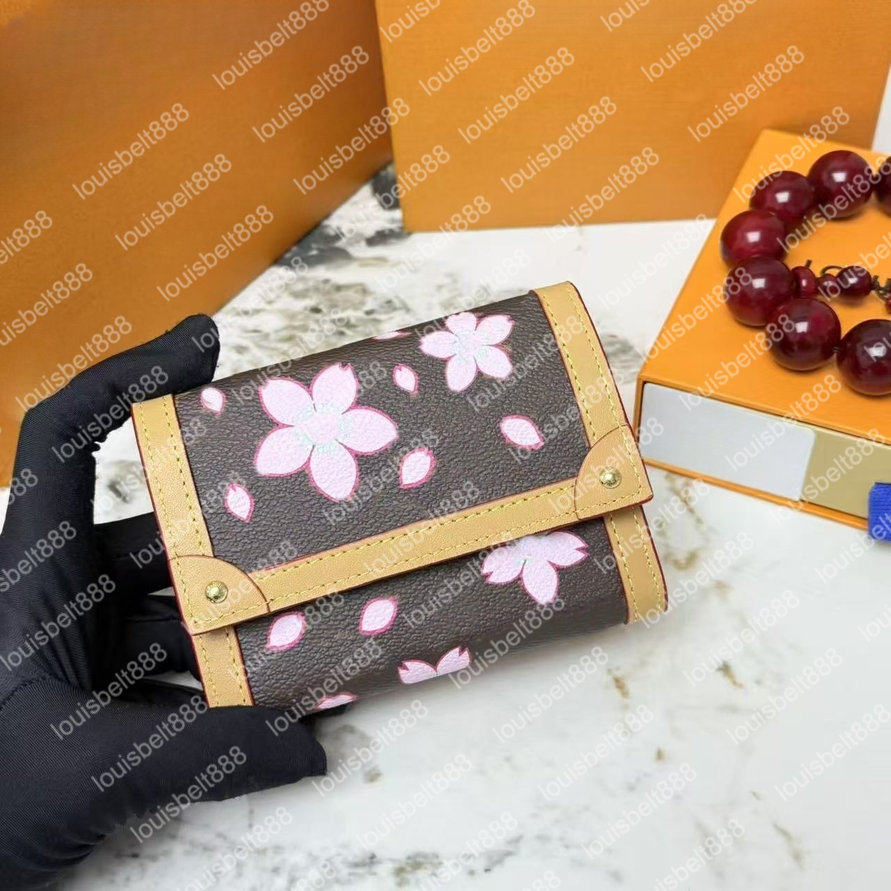 Cherry Blossom Designer wallets for man women high quality Fashion Cherry Blossom Coin Purse Wallet Woman Credit Card Holder Multiple colors Short Wallets with box