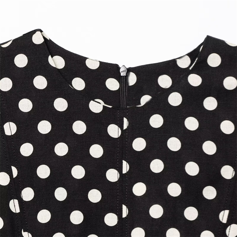 2025 summer new casual women's polka dot MIDI dress round neck sleeveless zipper decoration
