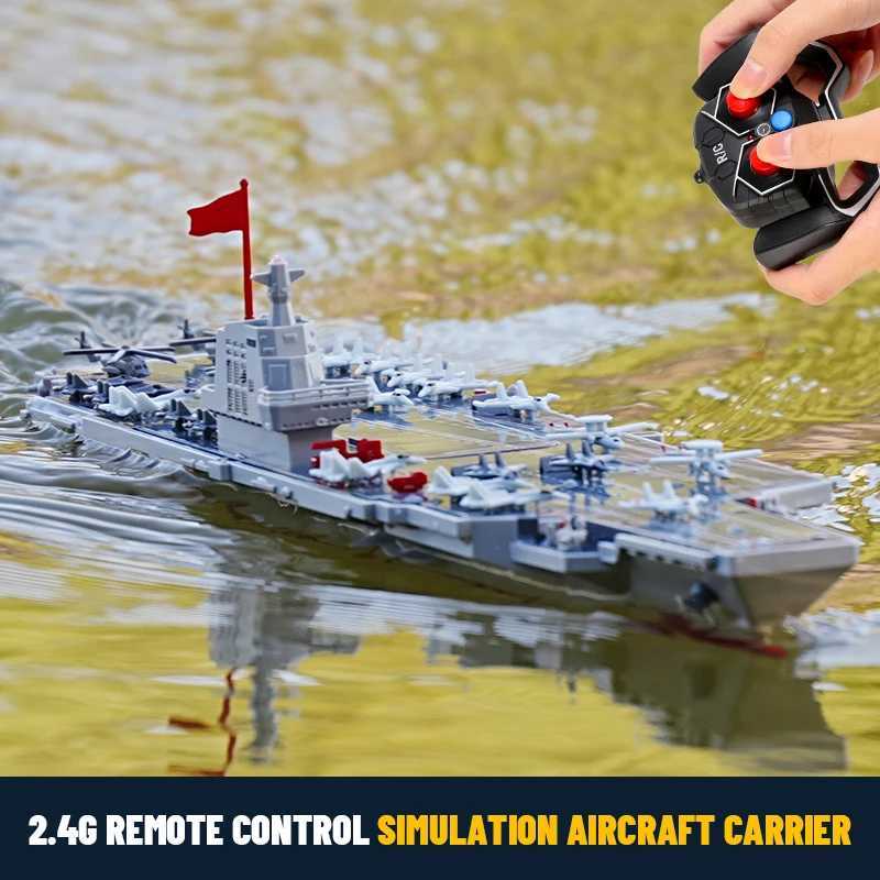 2.4G RC Boat Remote Control Battleship Boat Dual Motor Auto Water Sensor RC Aircraft Carrier Boat Toys Gift for Kids Boys X250509