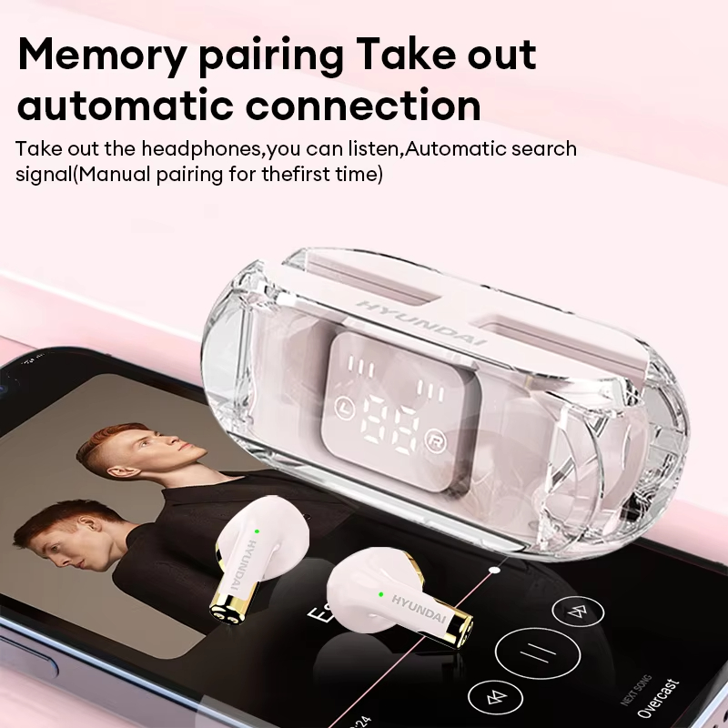 HYUNDAI Y09 Large Capacity Earbuds Wireless Bluetooth 5.4 Earphones Low Lantency HD Call Voice Power Display Headphones