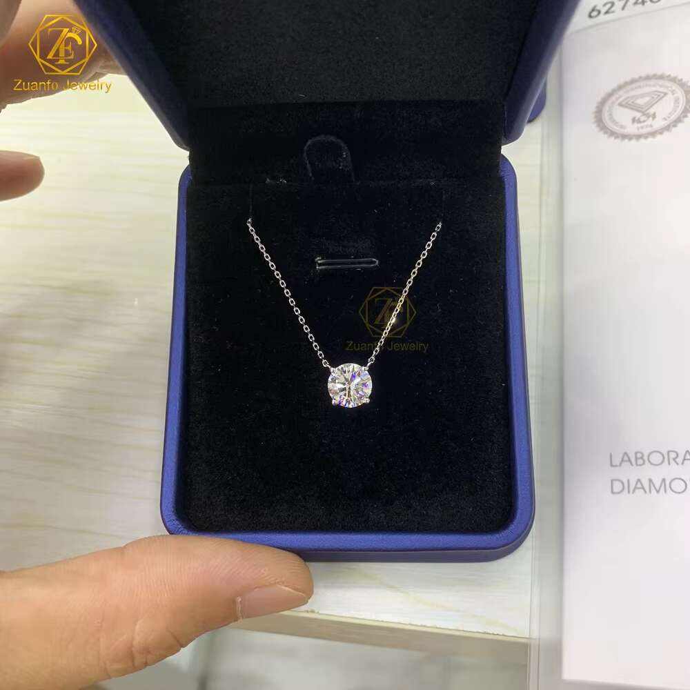 Simple Classic Real Diamond Jewelry 2carat D VS1 Round Shape Lab Grown Diamond 14k 18k Gold Solitaire Necklace