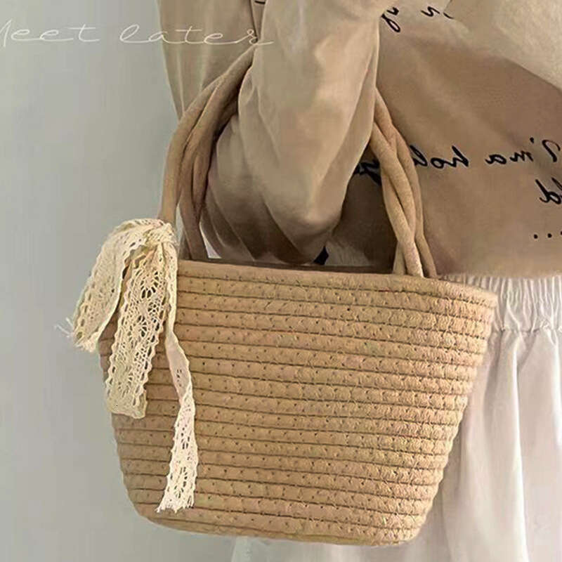 Beach Bag New Cotton Thread Woven Countryside Style Hand Held Tote Women S Fashionable Versatile Vacation Beach Bag Storage Bag KQ
