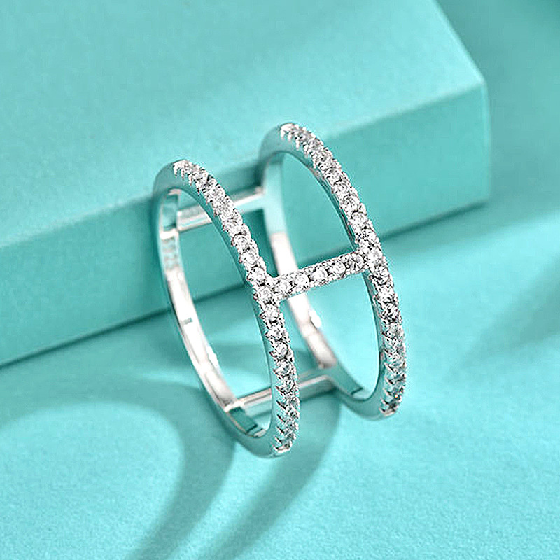 925 Sterling Silver Couple Ring, Double-Layer Minimalist Design, Instagram Style, Wholesale Women's Jewelry