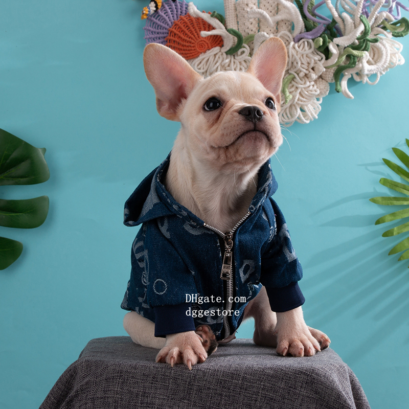 free shipping Designer Clothes Dog Apparel Exclusive Pet Denim Hoodie with ic Letter Pattern Puppy ets Coat for Small Dogs Street Like Style Blue XXL 