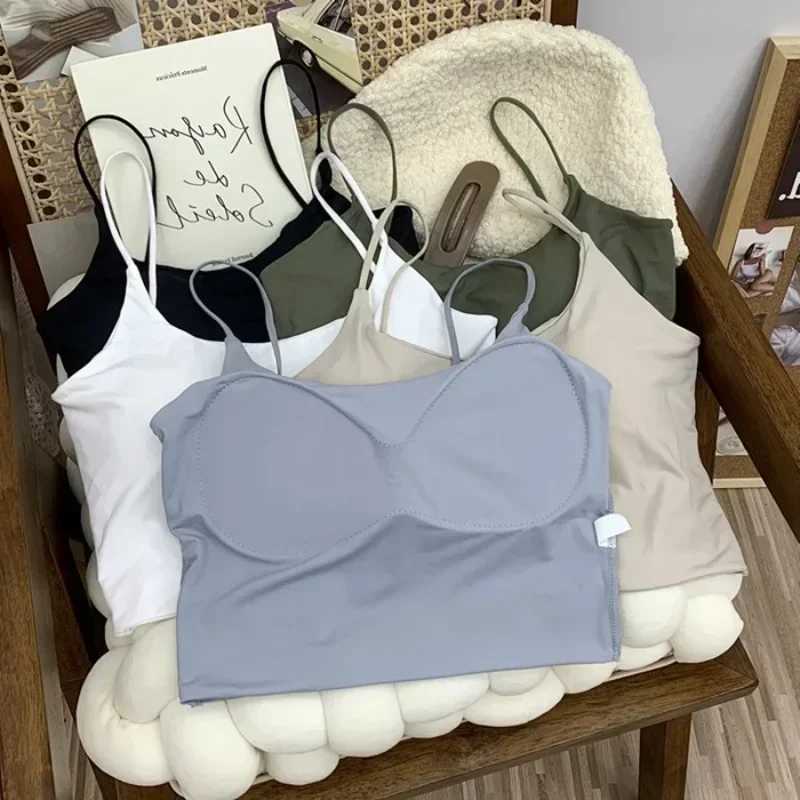 2024 Summer Bra Top Sexy Women Ice Silk Crop Top Seamless Tube Tops Camisole Underwear Korean Fashion Solid Padded Bralette VestXJ250508