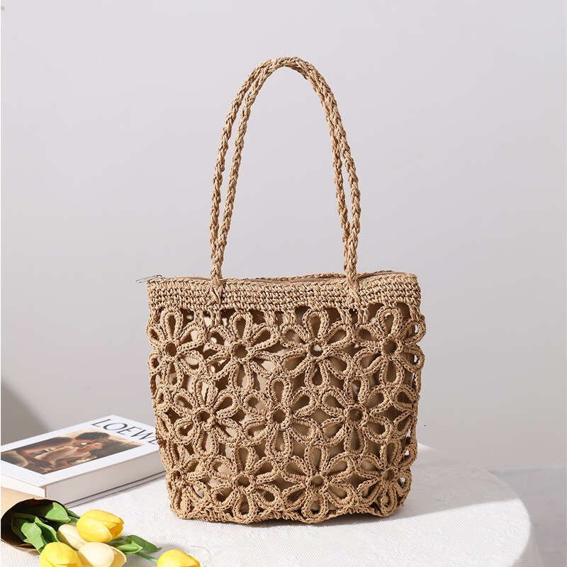 Beach Bag New Straw Hollowed Out Flower Grass Women S One Shoulder Portable Beach Vacation Bag Rattan Woven Bag KQ