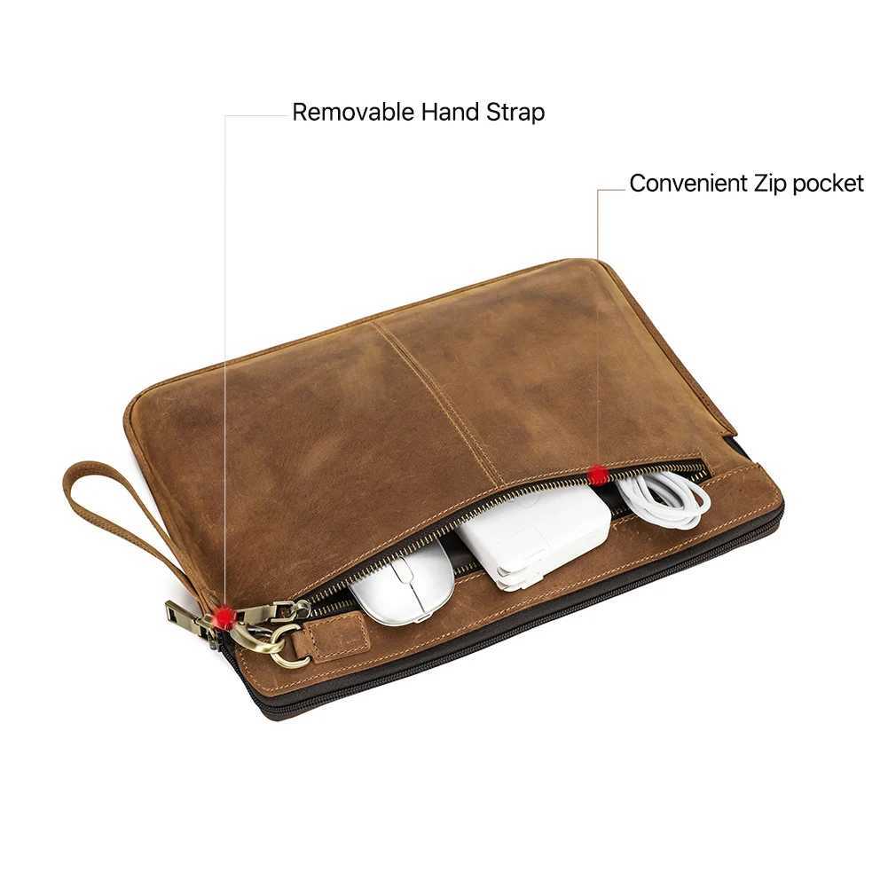 Crazy Horse Leather Laptop Sleeve for 14 inch book Pro / Air M1 M2 M3 2018-2024 XPS 13 Case with Zipper Z250509