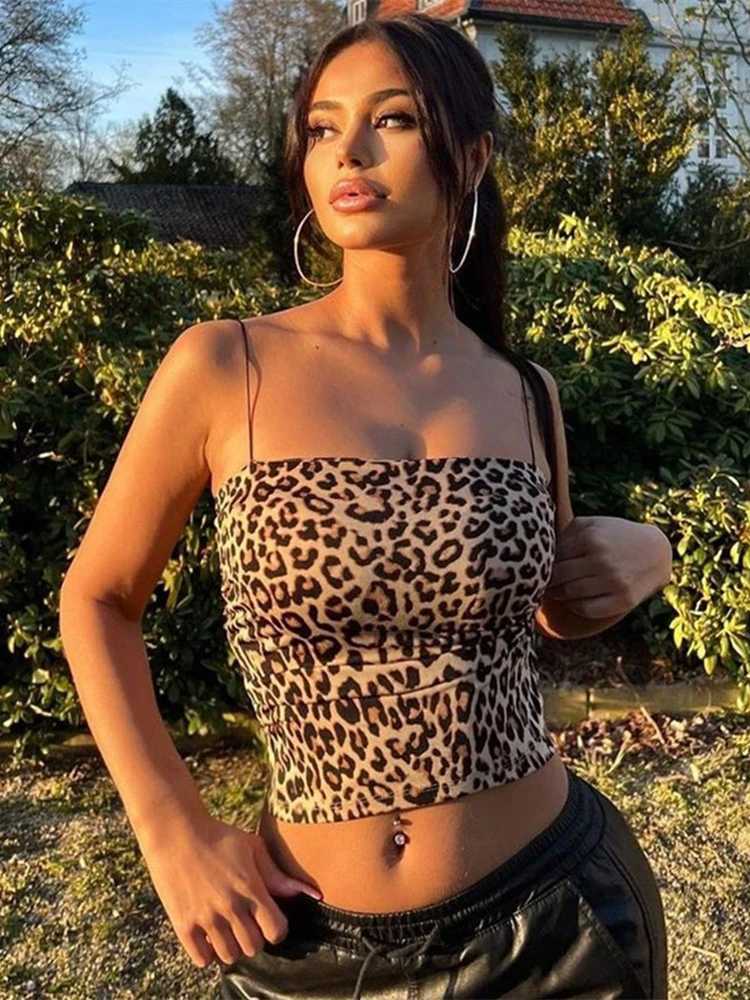 Sexy Camisole For Women Leopard Print Skinny Crop Top Female Party Nightclub Bodycon Sleeveless Camis Tank Tube Tops Y2KXJ250508