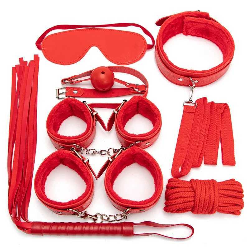 7 Piece Set Of BDSM Kits Sex Toys For Women Adults Games Bondage Handcuffs Sex Whip Mouth Gag W250509