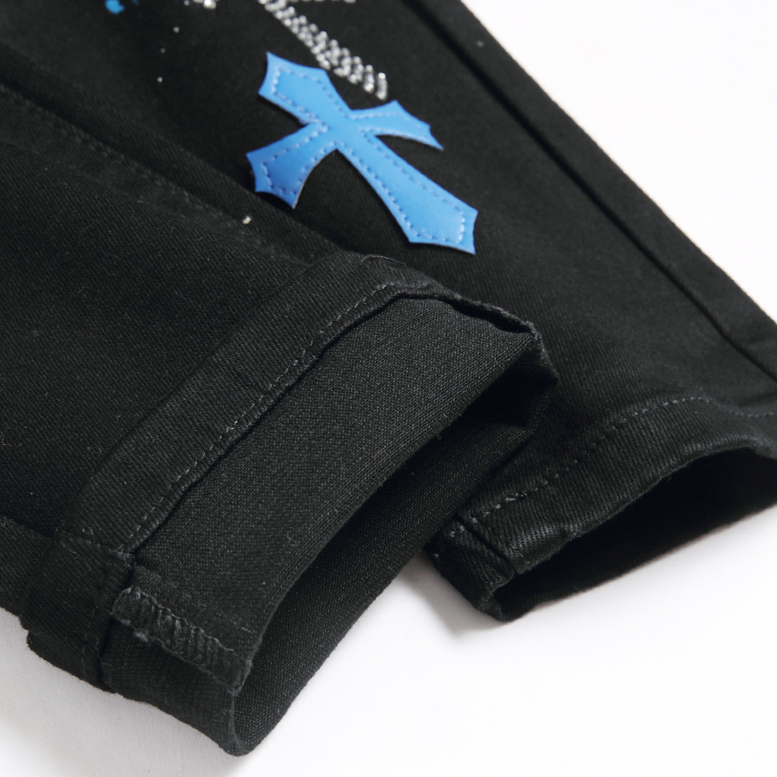 AM brand style slim fit elastic puncture embroidery tight fitting men's trendy denim pants