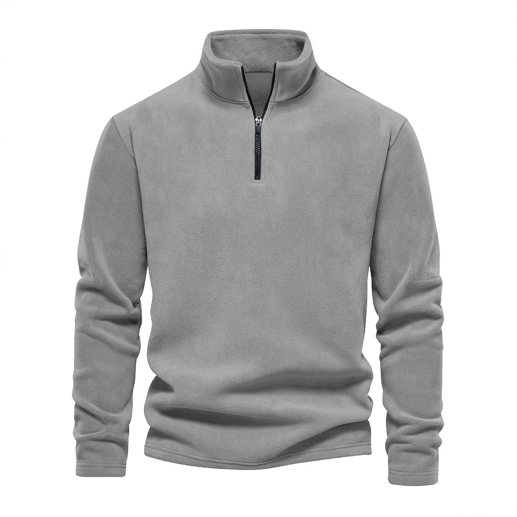 Spring and Autumn New Collection Stand up Collar Half Zipper Long Sleeve Hoodie Trendy Versatile Men's Polar Velvet Top