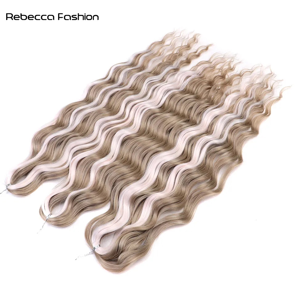Rebecca Fashion Hair Synthetic Loose Deep Wave Braiding Hair Extensions 24 Inch Water Wave Braid Hair Ombre Blonde Twist Crochet Curly Hair