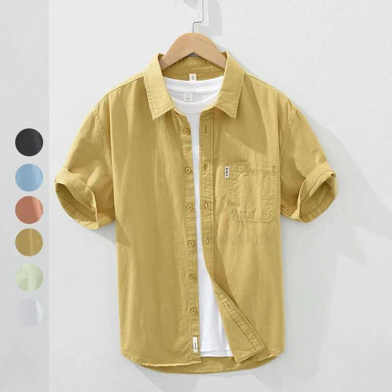 00% Cotton Solid Color Mens Summer Lightweight Short Sleeve Shirt Business Casual Daily Shirt 2024 Loose Casual Jacket W250627