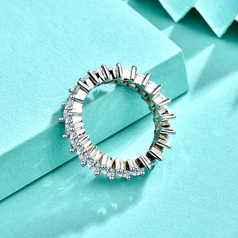 Marquise Zirconia Shaped Diamond Ring, 925 Sterling Silver Ring, Women's Closed Band Ring, European and American Style Fashion Wholesale