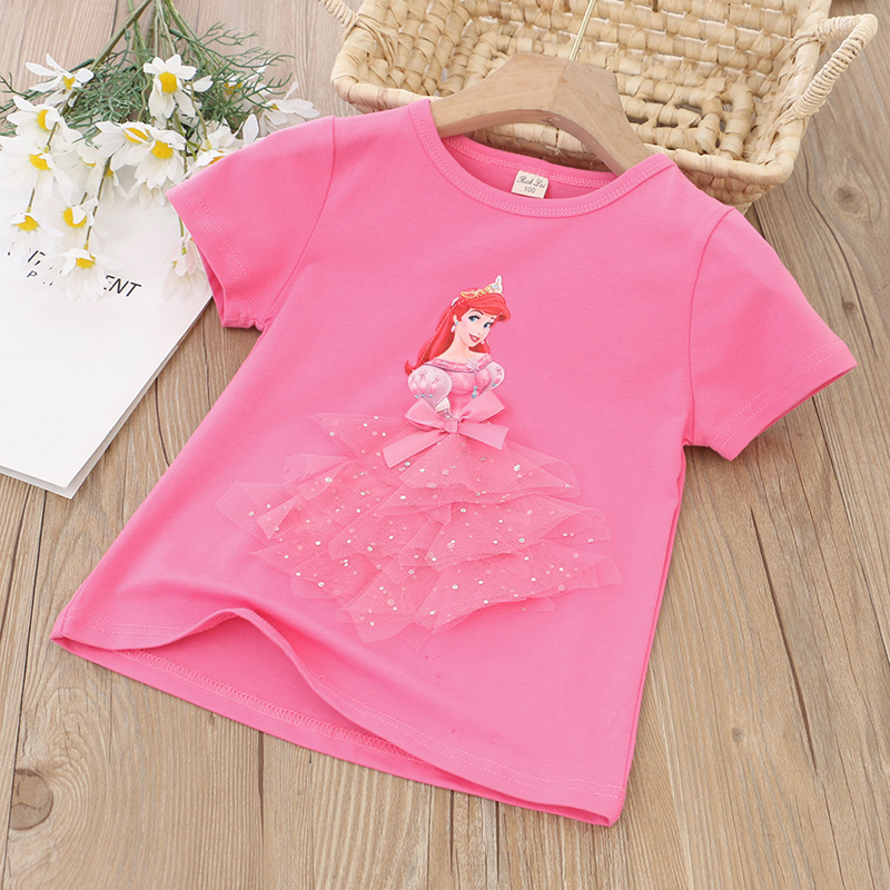 DISNEY Frozen Princess Elsa kids designer clothes toddler designer clothes Children's summer girl short-sleeved T-shirt Comfortable fabric.