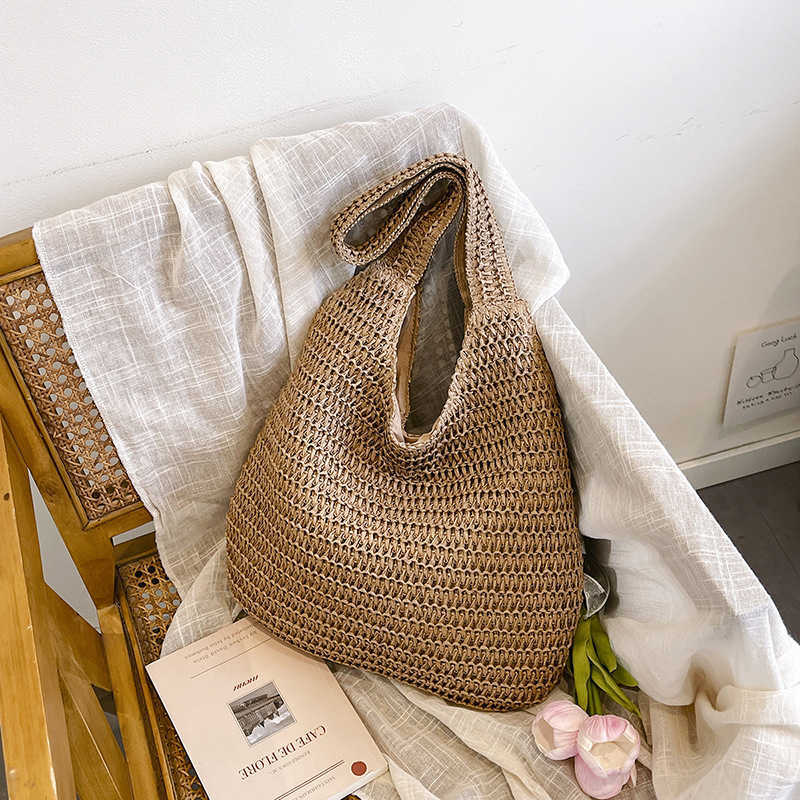 Summer fashion trend beach shoulder bag woven hand-held tote bag woven vegetable basket silk scarf bow women's bag