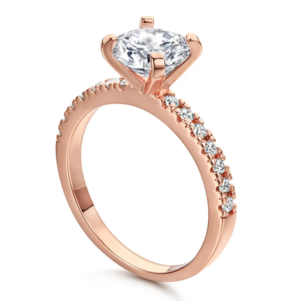 WUIHA Real 925 Sterling Silver Rose Gold Round 7MM VVS1 White Sapphire Created Ring for Women Gift Drop 250509