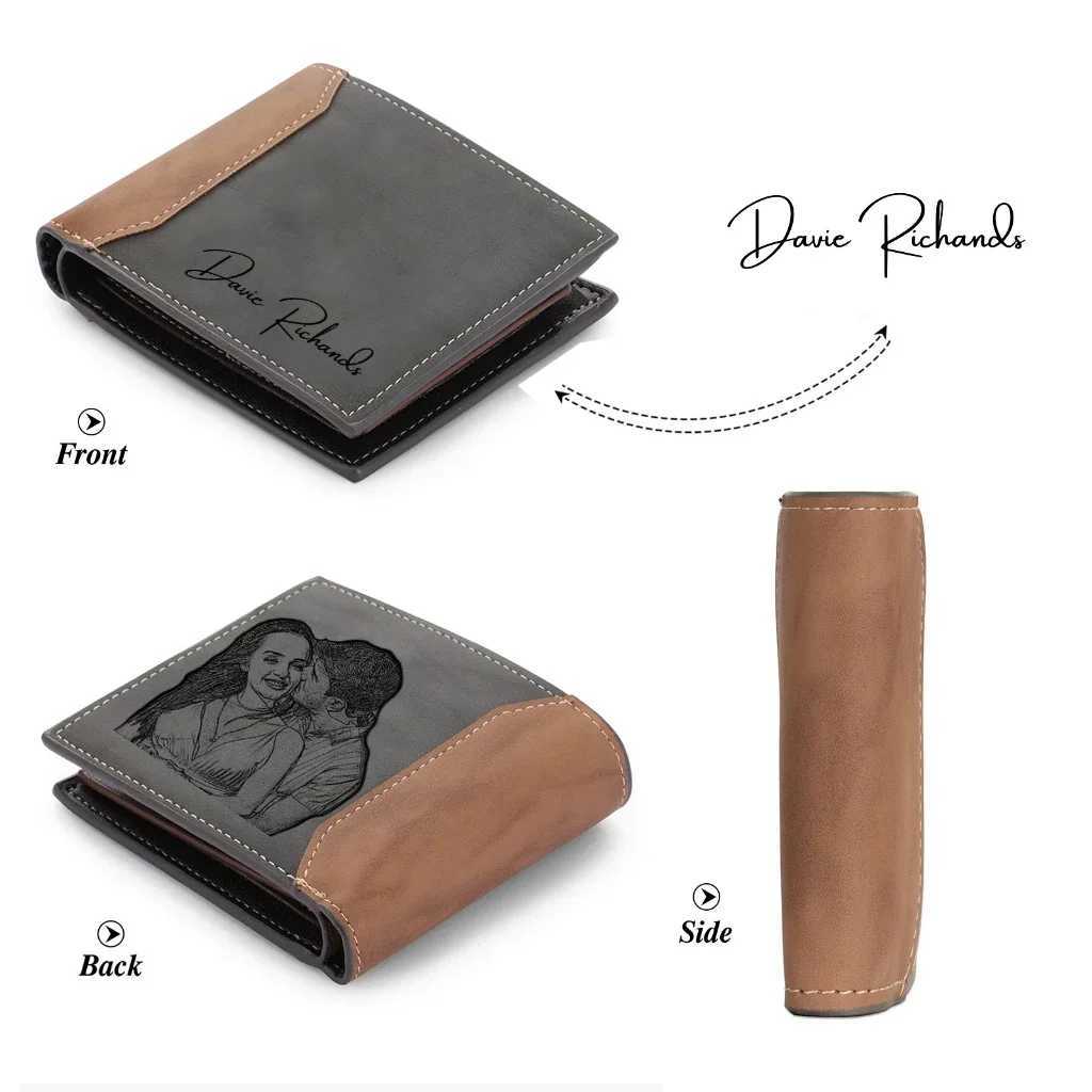 Customized Name Picture Card Holder Wallet Mens Double Fold Wallet Christmas Husband Father Birthday Gift Z250509-1