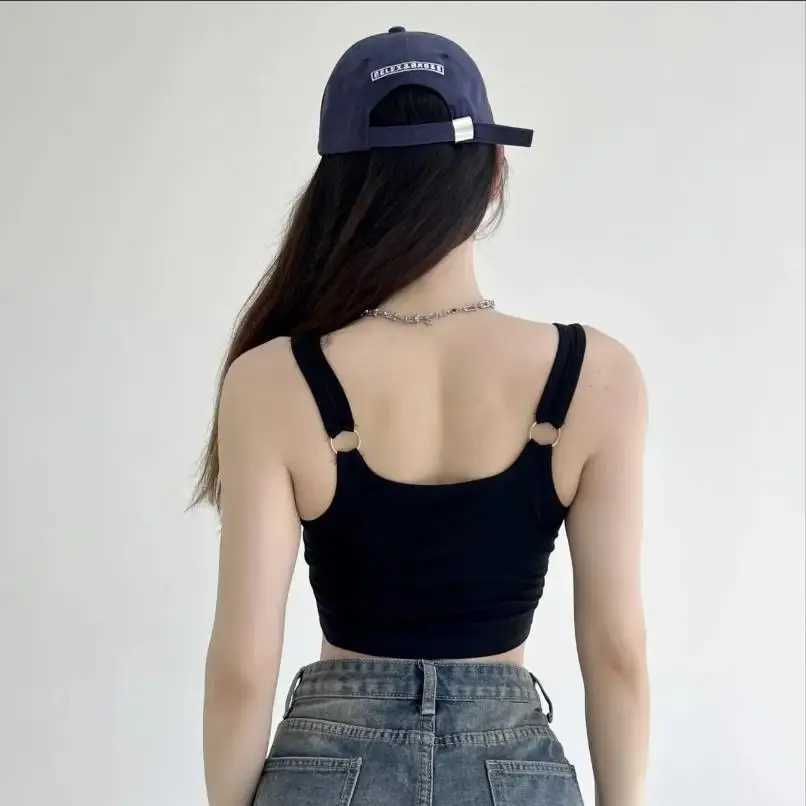 1pc Letter Print Cotton Women Small Breast Bras Hot Girls Wear Casual Slim Underwear Padded Camisole TopXJ250508