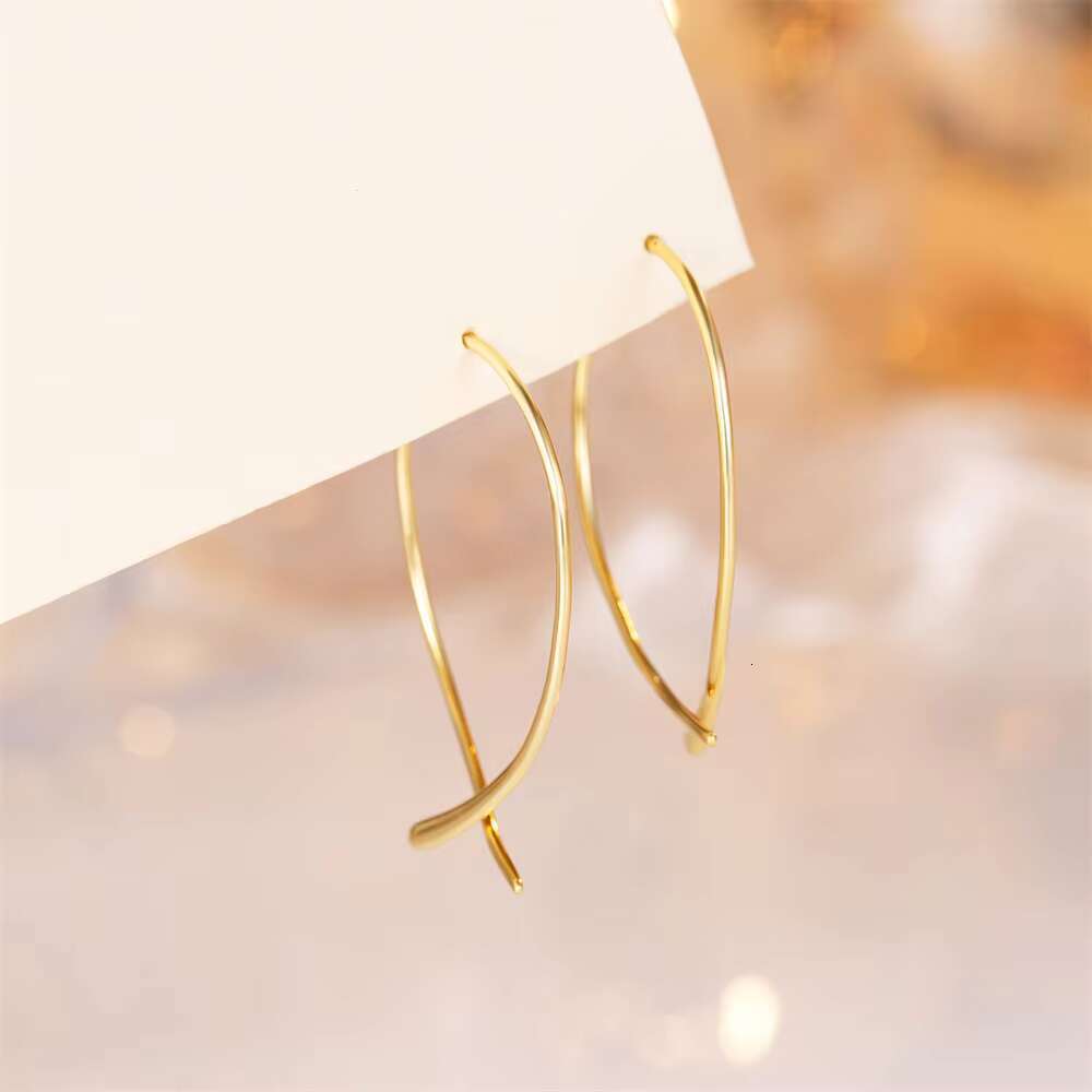 DHCollections Minimalist Loop Drop Earrings for Women Lightweight Curved Bar Style Gold Tone Fashion Jewelry for Daily Wear and Gifts
