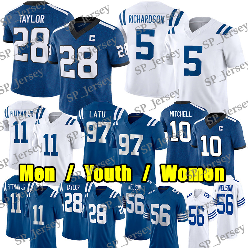 #28 Jonathan Taylor Football Jersey #5 Anthony Richardson Adonai Mitchell Michael Pittman Jr Quenton Nelson Nick Cross Laiatu Latu Daniel Jones Tyler Warren jerseys