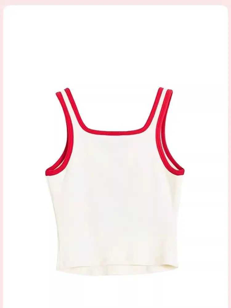 2025 new Contrast Letter Camisole womens summer outfit slim fit beautiful Hong Kong style spicy girl short top seriesXJ250508