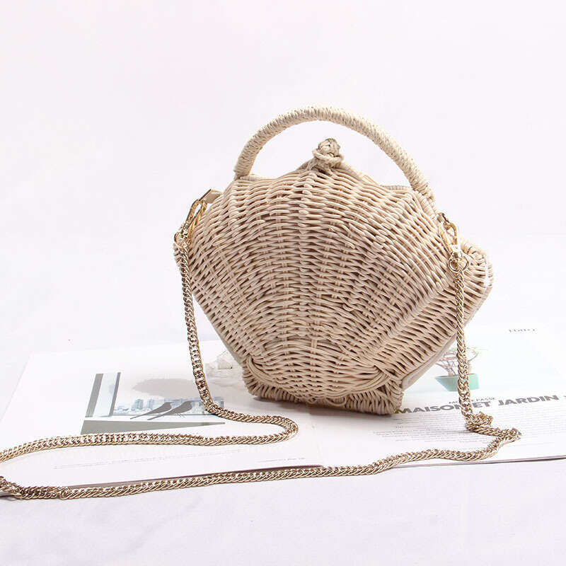 Beach Bag New Shell Shaped Chain Small Rattan Women S Ins Single Shoulder Hand Held Beach Vacation Bag Grass Woven Bag KQ