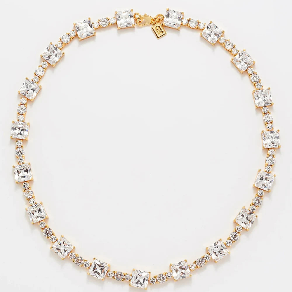 Stonefans y Square Zircon Choker Necklace Wedding Accessories Bridal Crystal Tennis Chain Jewelry for Women 250509