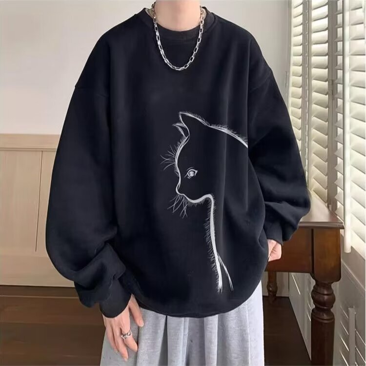 Men's hoodie 2024 new spring and autumn style round neck hooded trendy brand American casual loose long sleeved pullover base shirt