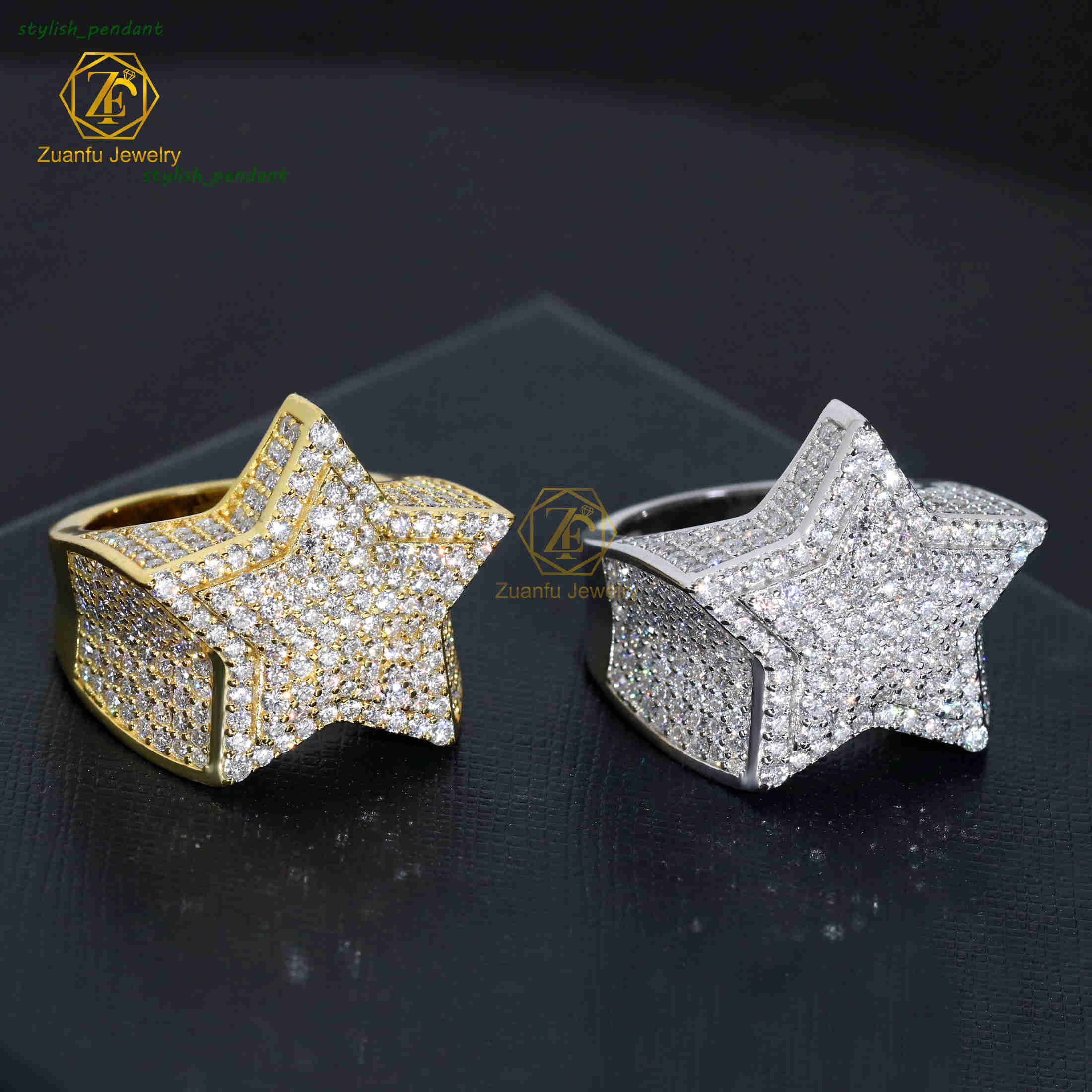 2025 New Fashion 925 Sterling Silver VVS Moissanite Star Ring Hiphop Style with GRA Certificate Fashionable Jewelry