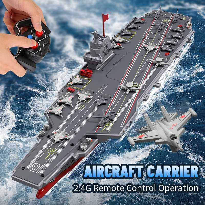 2.4G RC Boat Remote Control Battleship Boat Dual Motor Auto Water Sensor RC Aircraft Carrier Boat Toys Gift for Kids Boys X250509