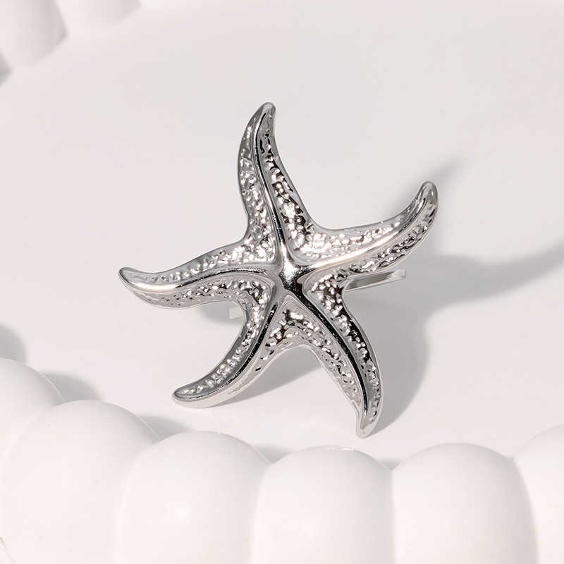 Couple Rings New European and American Fashion Stainless Steel Womens Starfish Adjustable Ring Couple Jewelry H241105 - view 4