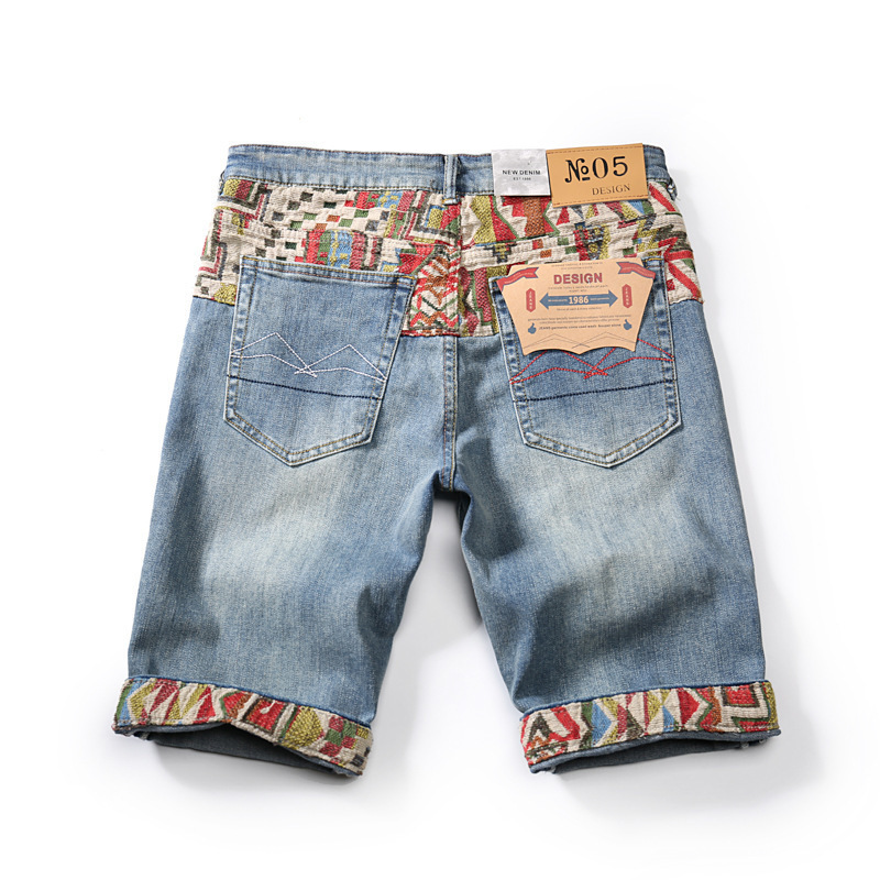 The 2025 New Design Style Of Jeans Features A Unique Patchwork And Color-blocking Look For A Handsome Five-inch Pants And Short Medium-length Pants