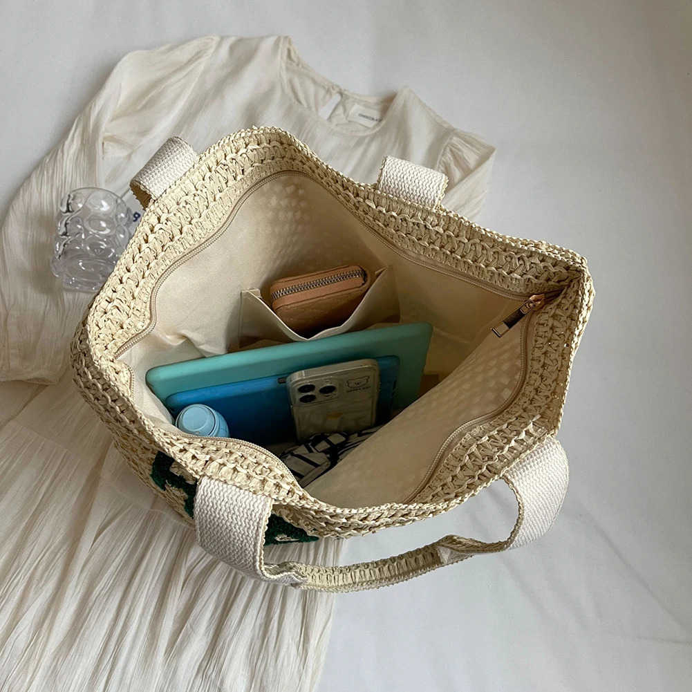 Womens crochet handbag fashionable hollow grass woven womens beach shoulder bag summer large capacity casual 250428