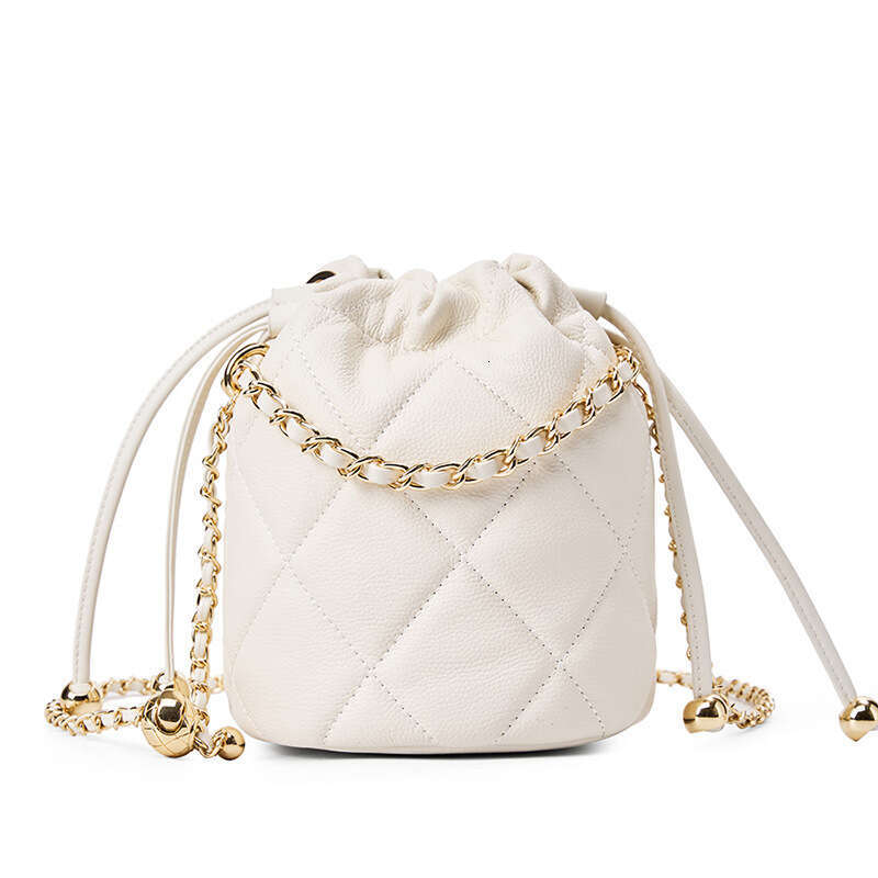 Calf Top Layer Hand Held Chain Leather Small New High End Water Bucket Versatile Single Shoulder Crossbody Bag
