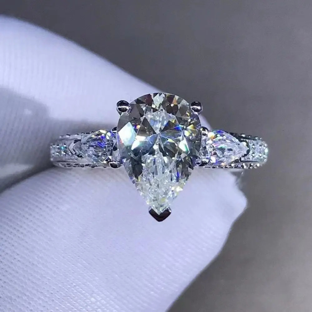WUIHA Real 925 Sterling Silver 3EX Pear 2CT VVS Yellow Sapphire Synthetic D Ring for Women Gift Drop 250509