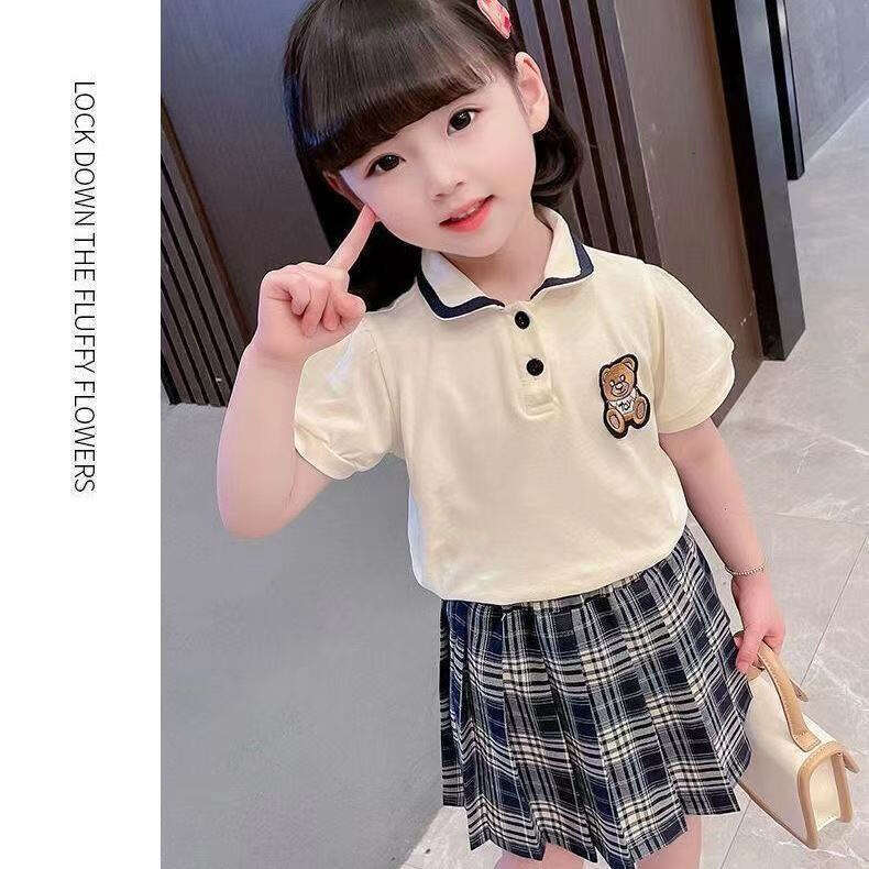 2024 Fashion Western Style JK Skirt, Two Piece Set, Baby Girls' Summer Clothes, College Trend