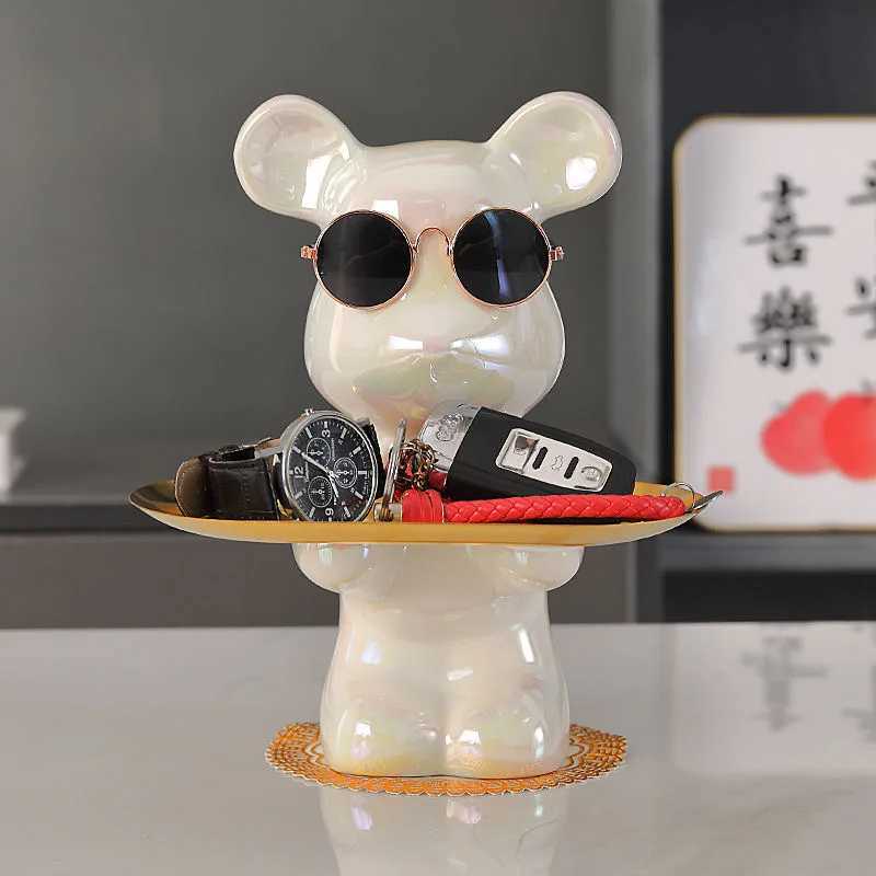 1 Piece Ceramic Sunes Bear Figurine Bear Tray Decoration Piggy Bank Ornament He Decoration Y250509
