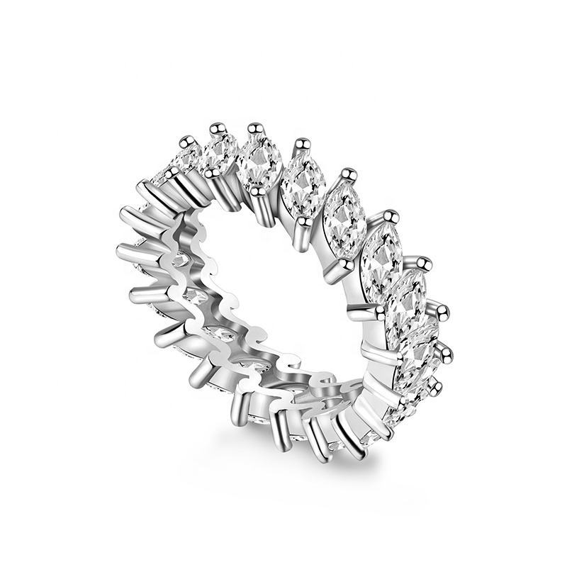 Marquise Zirconia Shaped Diamond Ring, 925 Sterling Silver Ring, Women's Closed Band Ring, European and American Style Fashion Wholesale