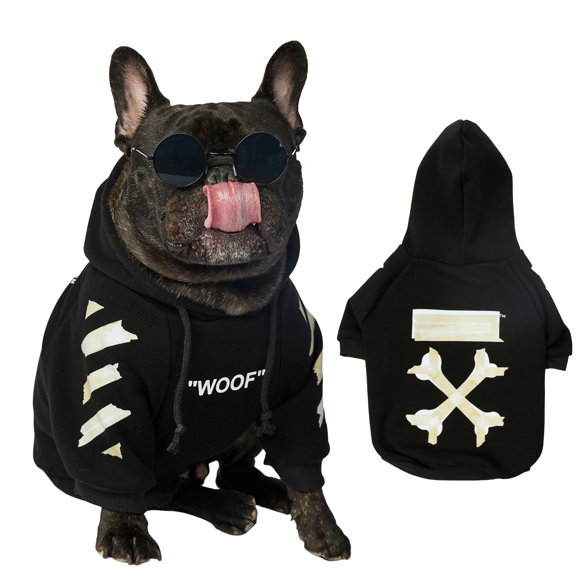 Dog Hoodies, Soft Dog Sweater, Dog Bone and Zebra Crossing Print Dogs Coats, Warm Fleece Pet Clothes Hooded Sweatshirt for Small Medium Large Dogs Boy