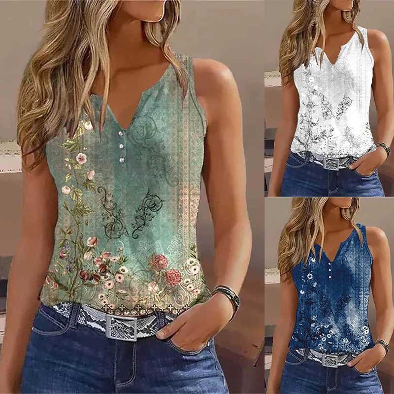 2024 New Casual Small Vest T-shirt Suspenders Woman Clothes Fashion V-neck Painted Grace Top Ladies Tank Top Camisole for SummerXJ250508