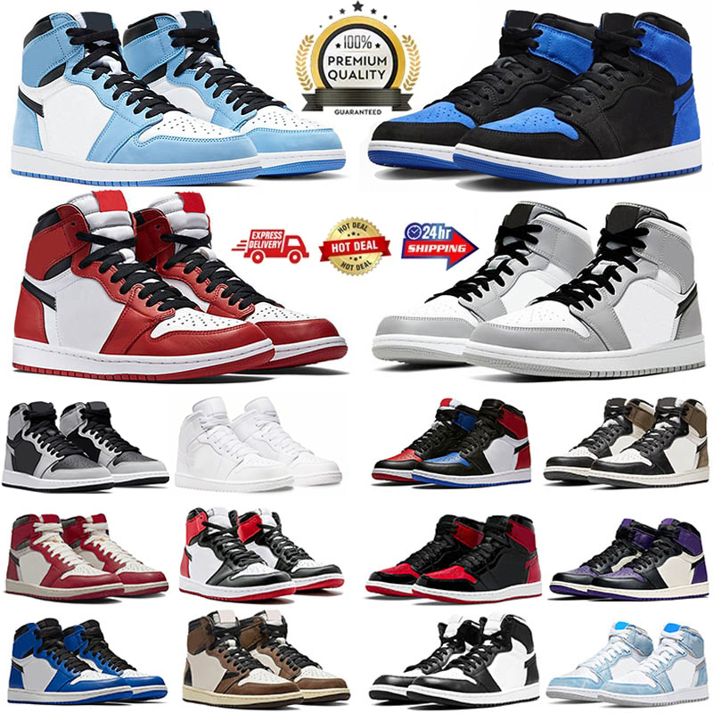 New mens outdoor sports basketball shoes 1 Gym Red breathable Hig running shoes Reverse Ferrari Blue Grey dmp Obsidian hiking 1 womens casual sneakers