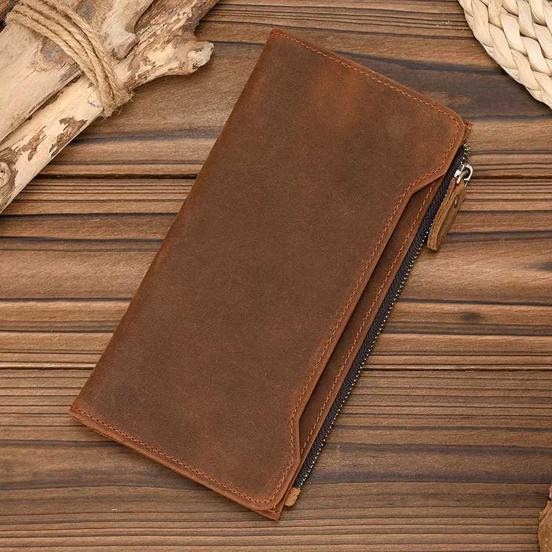 Luufan Mens Genuine Leather Wallet Single Zipper Long Wallet Ultra Thin Wallet Coin Cash Clip Mens Clutch Wallet Z250509
