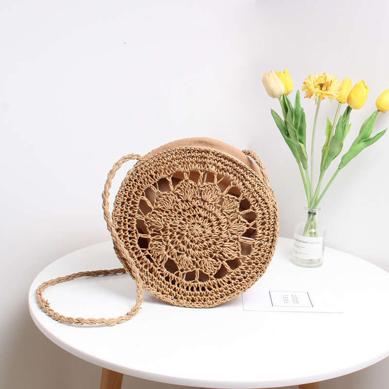 Beach Bag Fashionable New Women S Single Shoulder Crossbody Handmade Straw Woven Round Fairy Hollow Vacation Beach Bag KQ